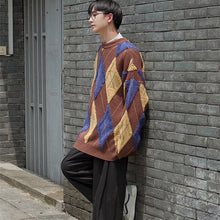 画像をギャラリービューアに読み込む, ユニセックス ニット セーター 柄 メンズ ゆったり アーガイル