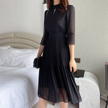 画像をギャラリービューアに読み込む, プリーツドレス スリットネック シフォンワンピ パーティー 式典