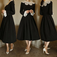 画像をギャラリービューアに読み込む, フラワーカラー　襟付き　フレアワンピース　シア襟ワンピース