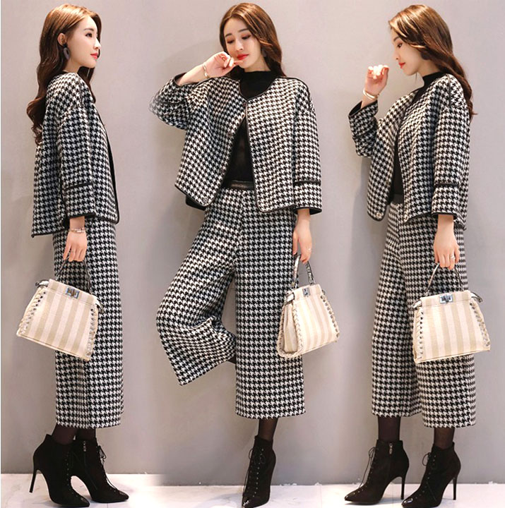 レディース 上品 おしゃれな2点セットアップ 上下两点セット チェック柄 秋冬