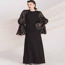 画像をギャラリービューアに読み込む, シースルーボリューム袖 ブラックパーティドレス 演奏会 二次会