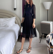 画像をギャラリービューアに読み込む, プリーツドレス スリットネック シフォンワンピ パーティー 式典