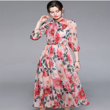 画像をギャラリービューアに読み込む, ワンピース 花柄 シフォン 柄ワンピ Ａライン 7分袖 ロング丈