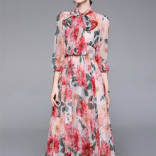 画像をギャラリービューアに読み込む, ワンピース 花柄 シフォン 柄ワンピ Ａライン 7分袖 ロング丈