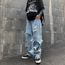 画像をギャラリービューアに読み込む, ストリートファッション デニムパンツ ダメージ ワイドパンツ