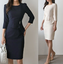画像をギャラリービューアに読み込む, フォーマルワンピース スクエアネック 七分丈 上品 入卒園式