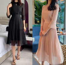 画像をギャラリービューアに読み込む, プリーツドレス スリットネック シフォンワンピ パーティー 式典