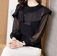 画像をギャラリービューアに読み込む, シースルーフリルニット  レデイース ブラック