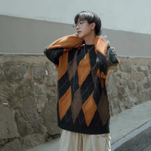 画像をギャラリービューアに読み込む, ユニセックス ニット セーター 柄 メンズ ゆったり アーガイル