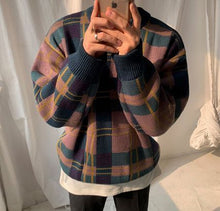 画像をギャラリービューアに読み込む, ブロッキングチェック柄セーター ニット レトロ