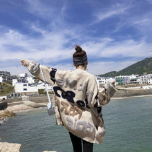 画像をギャラリービューアに読み込む, カーディガン ルーズニット ボア 英字ロゴ オーバーサイズ