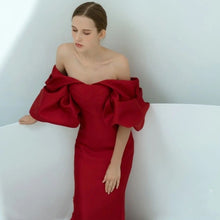 画像をギャラリービューアに読み込む, オフショルダー パフスリーブ サテンマーメイドドレス  2色