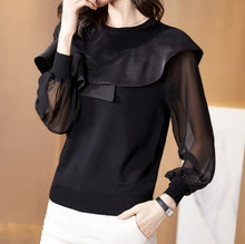 画像をギャラリービューアに読み込む, シースルーフリルニット  レデイース ブラック