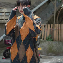 画像をギャラリービューアに読み込む, ユニセックス ニット セーター 柄 メンズ ゆったり アーガイル