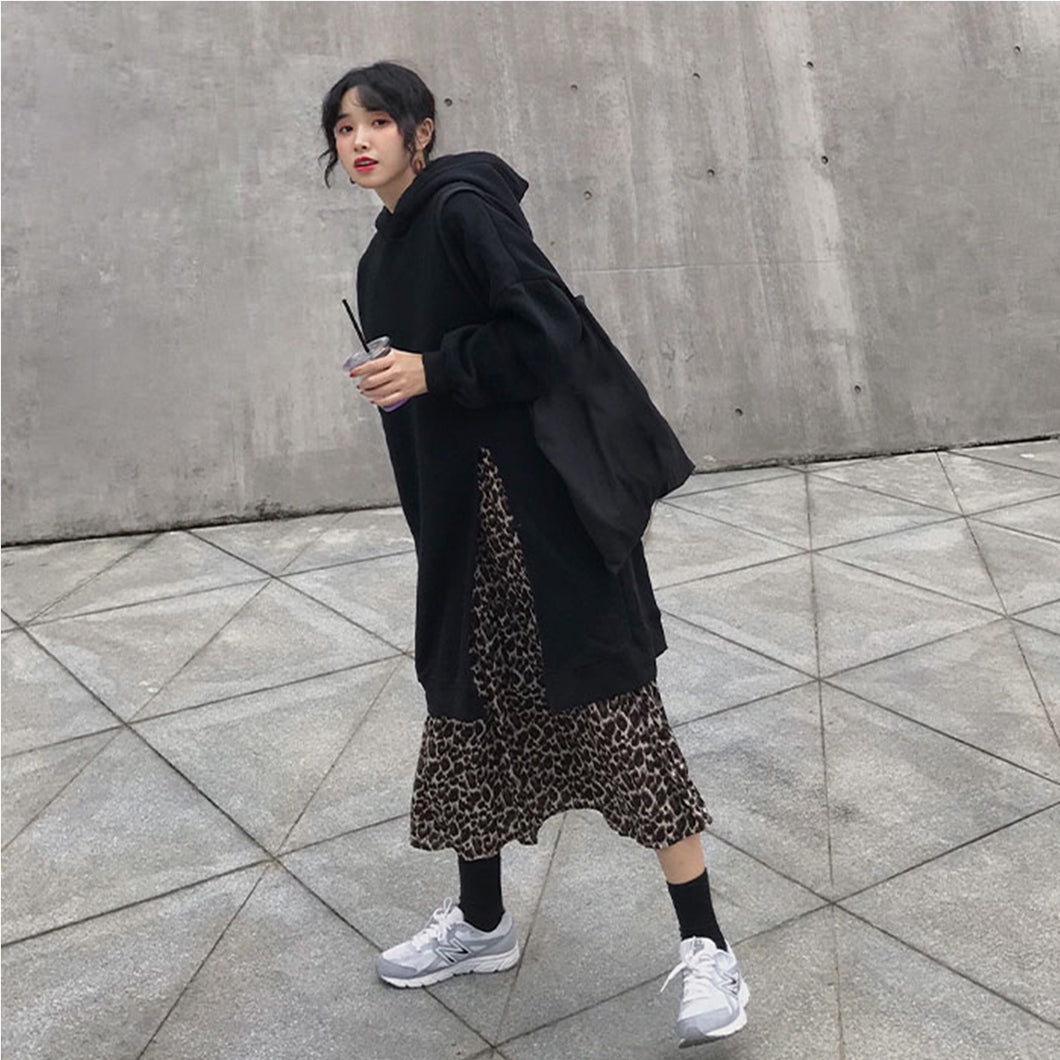 ひざ丈ワンピース コントラストカラー 韓国風 ワンピース 秋冬