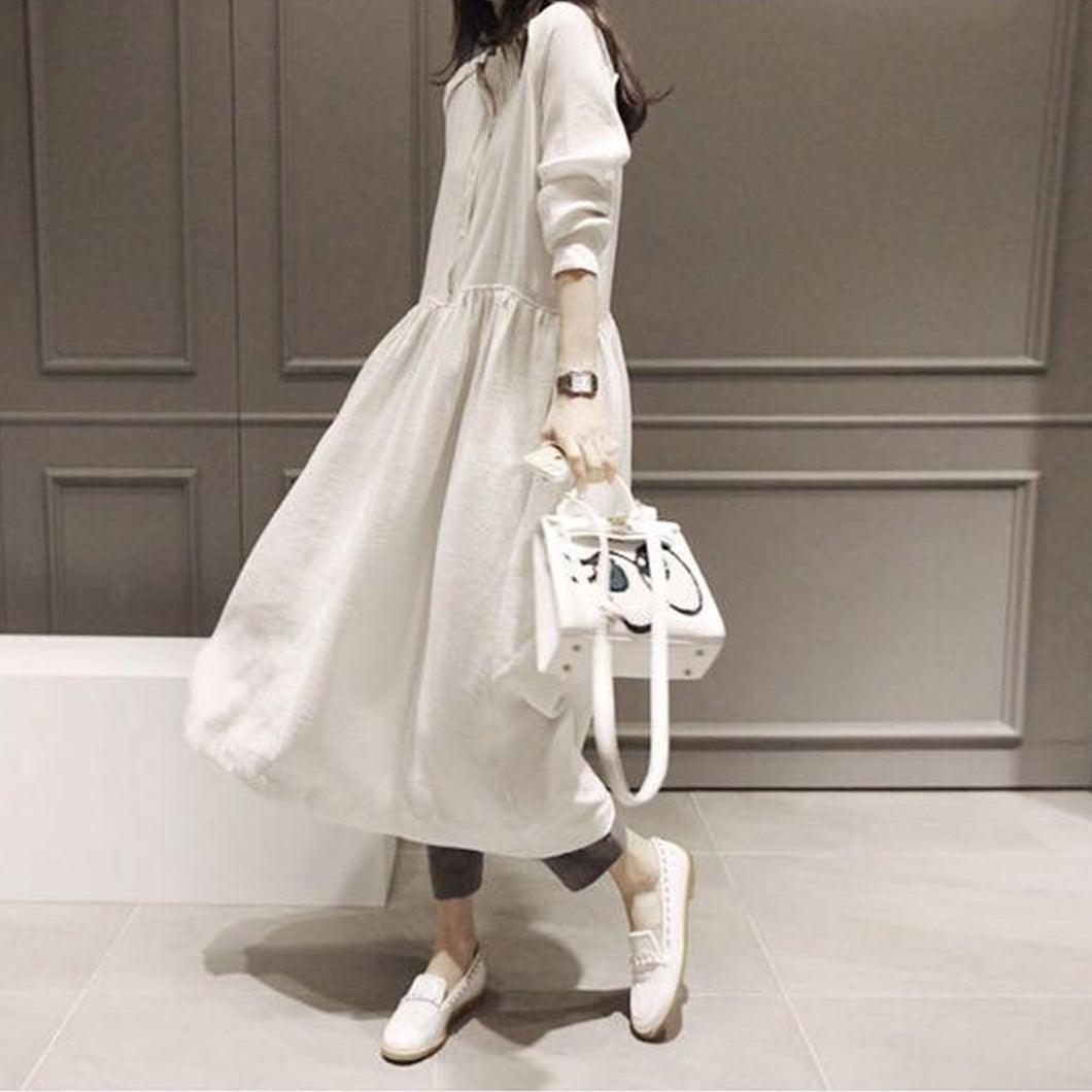 レディース    コットン シャツワンピース ホワイトワンピース 秋冬