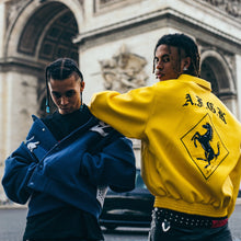 画像をギャラリービューアに読み込む, AFGK スタジャン ロゴ フェイクレザー レーシング ジャケット