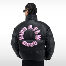 画像をギャラリービューアに読み込む, AFGK フェイクレザー 3D 立体 サークルロゴ ダウンジャケット