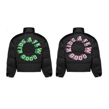 画像をギャラリービューアに読み込む, AFGK フェイクレザー 3D 立体 サークルロゴ ダウンジャケット
