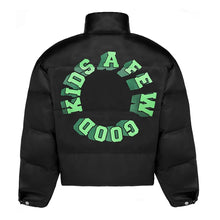 画像をギャラリービューアに読み込む, AFGK フェイクレザー 3D 立体 サークルロゴ ダウンジャケット