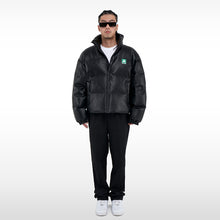 画像をギャラリービューアに読み込む, AFGK フェイクレザー 3D 立体 サークルロゴ ダウンジャケット