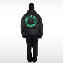 画像をギャラリービューアに読み込む, AFGK フェイクレザー 3D 立体 サークルロゴ ダウンジャケット