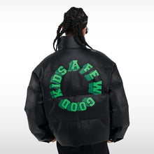 画像をギャラリービューアに読み込む, AFGK フェイクレザー 3D 立体 サークルロゴ ダウンジャケット