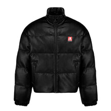画像をギャラリービューアに読み込む, AFGK フェイクレザー 3D 立体 サークルロゴ ダウンジャケット
