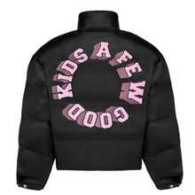 画像をギャラリービューアに読み込む, AFGK フェイクレザー 3D 立体 サークルロゴ ダウンジャケット