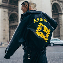 画像をギャラリービューアに読み込む, AFGK スタジャン ロゴ フェイクレザー レーシング ジャケット