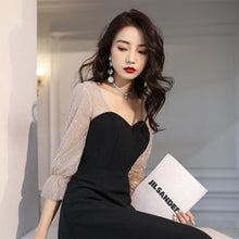 画像をギャラリービューアに読み込む, パーティードレス マキシ丈 Aライン 袖付き ラメ ブラック