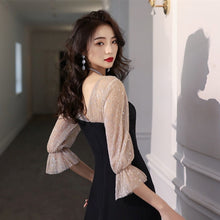 画像をギャラリービューアに読み込む, パーティードレス マキシ丈 Aライン 袖付き ラメ ブラック