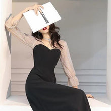 画像をギャラリービューアに読み込む, パーティードレス マキシ丈 Aライン 袖付き ラメ ブラック