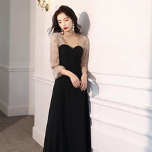 画像をギャラリービューアに読み込む, パーティードレス マキシ丈 Aライン 袖付き ラメ ブラック