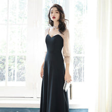 画像をギャラリービューアに読み込む, パーティードレス マキシ丈 Aライン 袖付き ラメ ブラック