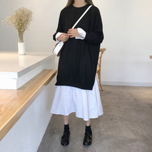 画像をギャラリービューアに読み込む, レディースシャツブラウスワンピ コントラストカラー ひざ丈ワンピース 秋冬