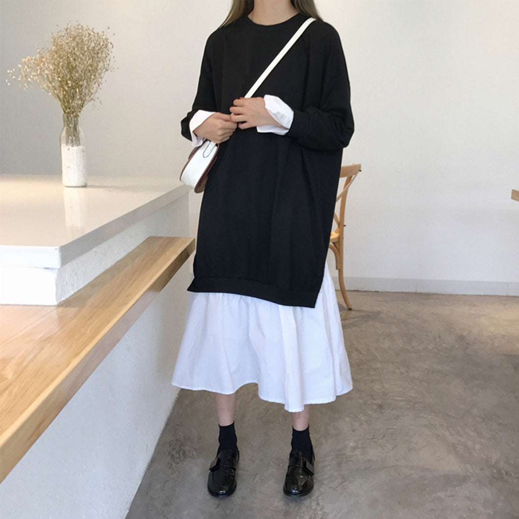 レディースシャツブラウスワンピ コントラストカラー ひざ丈ワンピース 秋冬