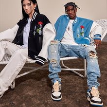 画像をギャラリービューアに読み込む, MEDM スタジャン ローズ ロゴ ウール ベースボールジャケット