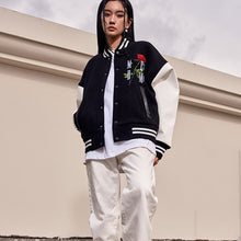 画像をギャラリービューアに読み込む, MEDM スタジャン ローズ ロゴ ウール ベースボールジャケット