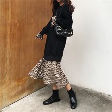 画像をギャラリービューアに読み込む, 大人気☆ 新品 レオパード柄ドッキングワンピース ロング トレーナー  ブラック　ベージュ