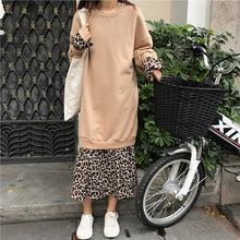 画像をギャラリービューアに読み込む, 大人気☆ 新品 レオパード柄ドッキングワンピース ロング トレーナー  ブラック　ベージュ