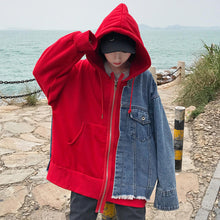 画像をギャラリービューアに読み込む, 大好評ドッキングパーカー デニム スウェット 赤 カップル