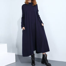 画像をギャラリービューアに読み込む, マキシワンピース 大きいサイズ 秋ワンピース お洒落 ブルー　ブラック　ブラウン