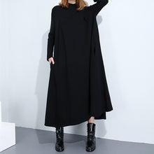 画像をギャラリービューアに読み込む, マキシワンピース 大きいサイズ 秋ワンピース お洒落 ブルー　ブラック　ブラウン