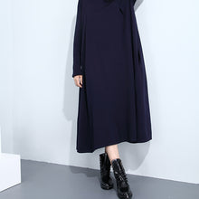 画像をギャラリービューアに読み込む, マキシワンピース 大きいサイズ 秋ワンピース お洒落 ブルー　ブラック　ブラウン