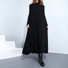 画像をギャラリービューアに読み込む, マキシワンピース 大きいサイズ 秋ワンピース お洒落 ブルー　ブラック　ブラウン