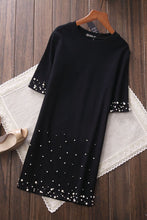 画像をギャラリービューアに読み込む, レディース パールディテール ニット調 ワンピース 秋冬新品 2色