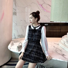 画像をギャラリービューアに読み込む, レディース ツイードミニワンピワンピース 可愛い ブラック 秋冬