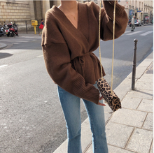画像をギャラリービューアに読み込む, 30%OFF カシュクールオープンニットカーディガン セーター Vネック 秋冬 2色