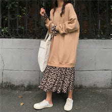 画像をギャラリービューアに読み込む, 大人気☆ 新品 レオパード柄ドッキングワンピース ロング トレーナー  ブラック　ベージュ